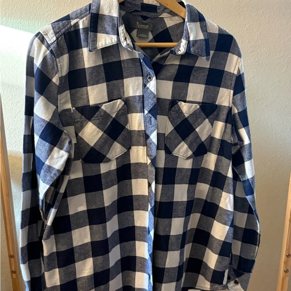 Natural Reflections 100% Cotton Blue & White Plaid Button-Down Shirt | Women’s L - Picture 3 of 7